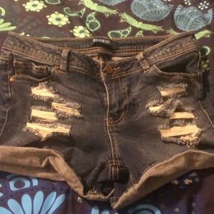 Distressed denim cut off shorts